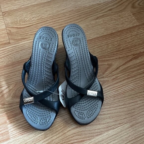 Crocs Black High Heels Sandal Size 8 - Picture 4 of 8